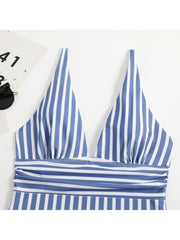 Striped V Neck Backless Monokinis One-Pecies Swimsuit