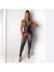 Sequin Patchwork Buckle Sleeveless Jumpsuits