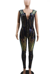 Sequin Patchwork Buckle Sleeveless Jumpsuits