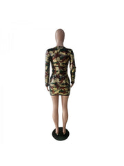 Camouflage Mid-rise Fitted Long Sleeves Dress