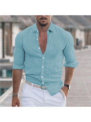Solid Color Cotton Single Breasted Men's Shirts