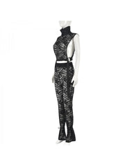 Lace Hollow Out Perspective Flared Pants Sets