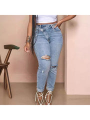 Ripped Washed Denim Slim Jeans
