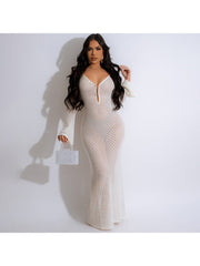 Hollow Out High Rise Bodycon Cover Ups Dress