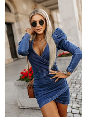 Solid Color Mid-rise Fitted Long Sleeves Dress