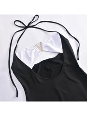 Colorblock Spaghetti Straps Backless Sleeveless Maxi Dresses