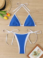 Colorblock Halter Neck Backless Bikinis Sets