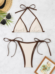 Colorblock Halter Neck Backless Bikinis Sets