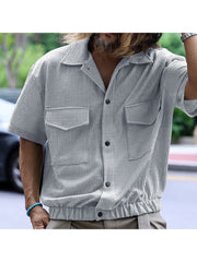 Solid Color Short Sleeve Cardigan Shirts
