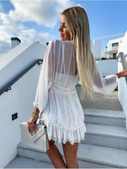 Solid Color Chiffon Fitted Long Sleeves Dress