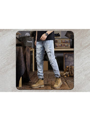 Washed Ripped Denim Mid-rise Jeans