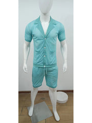 Patchwork Short Sleeve Cardigan Men's Short Suit