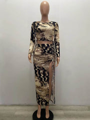 Leopard Drawstring Cropped Skirt Sets