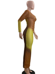 Gradient Colorblock One Shoulder Maxi Dress
