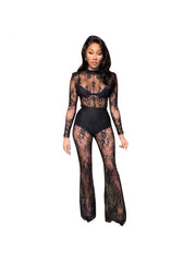 See Through Lace Flared Jumpsuits
