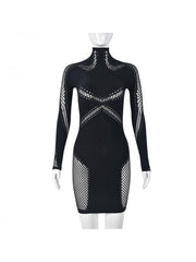 See Through Mid-rise Bodycon Long Sleeves Dress