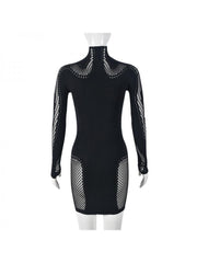 See Through Mid-rise Bodycon Long Sleeves Dress
