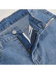 Colorblock Hotfix Rhinestones Zipper Jeans