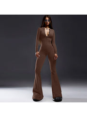 Solid Mid-rise Flared Leg Jumpsuits