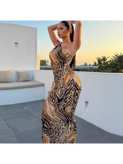 Leopard Mid-rise Bodycon Sleeveless Maxi Dresses