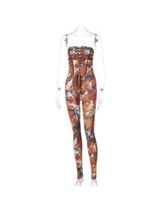 Tie-wrap Printed Strapless Jumpsuits