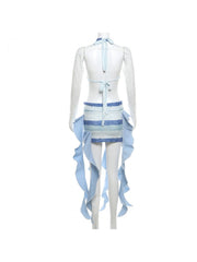 Colorblock Halter Cropped Ribbon Skirt Sets