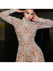 See Through Sequin Long Sleeve Jumpsuits