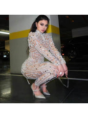 See Through Sequin Long Sleeve Jumpsuits