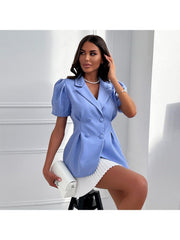 Pleated Puff Sleeve Double-breasted Skirt Sets