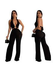 Ruched Hollow Out Halter Backless Jumpsuits