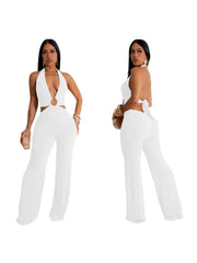 Ruched Hollow Out Halter Backless Jumpsuits