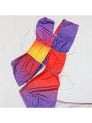 Colorblock Split Hem Backless Maxi Dresses