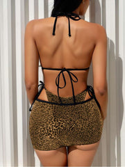 Leopard Halter Neck Backless Bikinis Sets