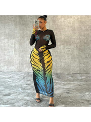 Zebra Print Long Sleeves Maxi Dress