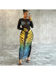 Zebra Print Long Sleeves Maxi Dress