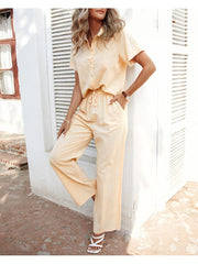 Solid Color High Rise Loose Pant Sets