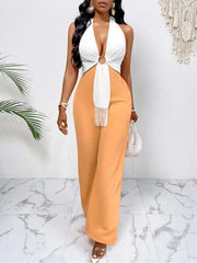 Colorblock High Rise Backless Jumpsuits