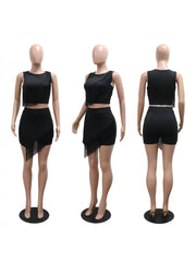 Patchwork Fringe Sleeveless Skirt Sets