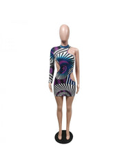 Abstract Cutouts One Shoulder Mini Dress