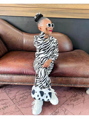 Zebra Bateau Neckline Loose Girl Clothing Sets