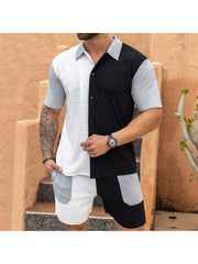 Colorblock Short Sleeve Fitted Short Sets