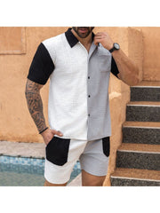 Colorblock Short Sleeve Fitted Short Sets