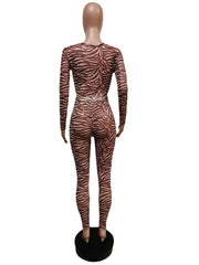 Zebra Cutouts Lace Up Bodysuits Pant Sets