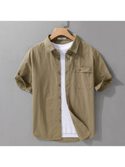 Solid Color Cotton Cargo Shirts