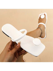 Hollow-out Solid Color Flat Heel Slippers