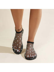 Hollow-out Rhinestone Flat Heel Slippers