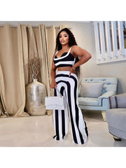 Striped High Rise Backless Tank Top Pant Sets