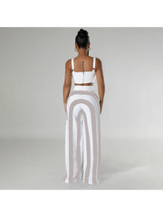 Striped High Rise Backless Tank Top Pant Sets
