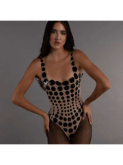 Polka Dots Spaghetti Straps Bodycon Bodysuits