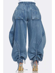 Bow Drawstring Lace-Up Denim Mid-rise Jeans